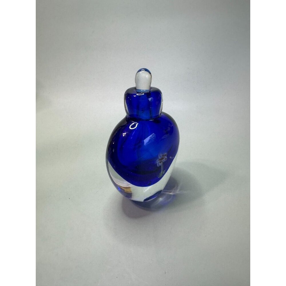 Vintage Cobalt Blue Millefiori Fower Perfume Bottle Art Glass with Stopper Empty - Picture 11 of 13